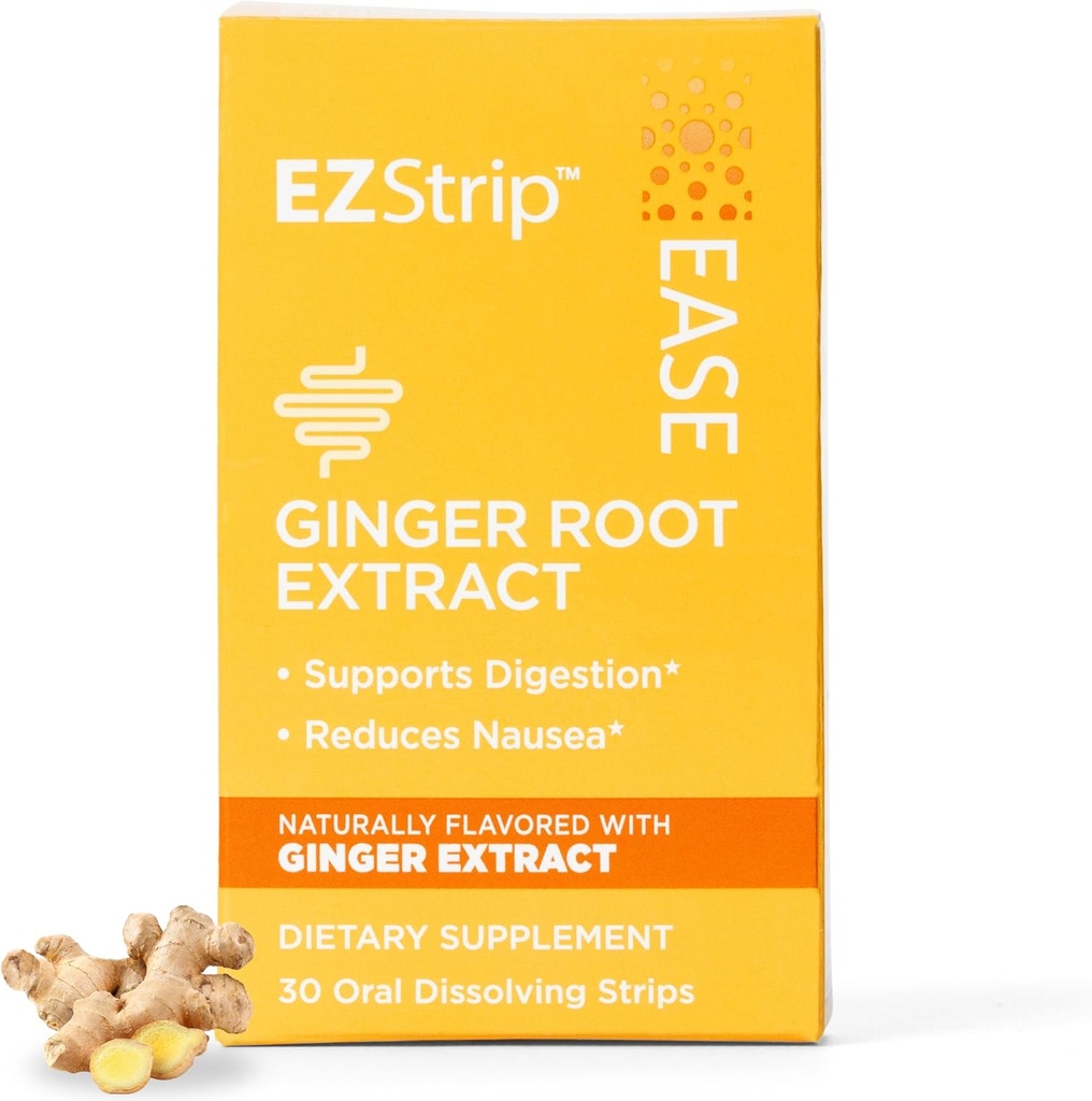 Suplemento de la grasa - Ginger Flavor, 30 Cuenta - Dissolving Strips with Ginger Root Ayuda Apoyo Nausea Relief, Morning and Motion Sickness, and Digestion - Made in The USA, Sugar and Gluten-Free