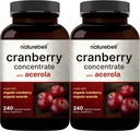 NatureBell 2 Pack Cranberry Pills 36.000mg con Acerola, 480 cápsulas vegetales totales TEN 100:1 Extracto de Cranberries Fresco – Ingredientes Orgánicos – Apoya la Salud de la Tracto Urinaria – Sugar Gratis