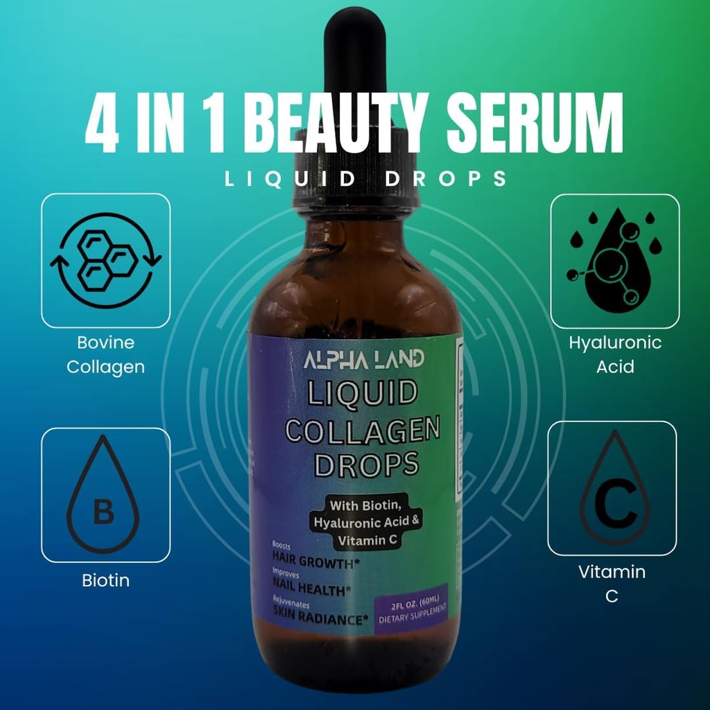 Collagen líquido - ácido hialurónico, biotina, vitamina C, hidratación de la piel, crecimiento del cabello, fuerza de la uñas - Suplemento del suero de belleza antienvejecimiento (Formación de goteo)