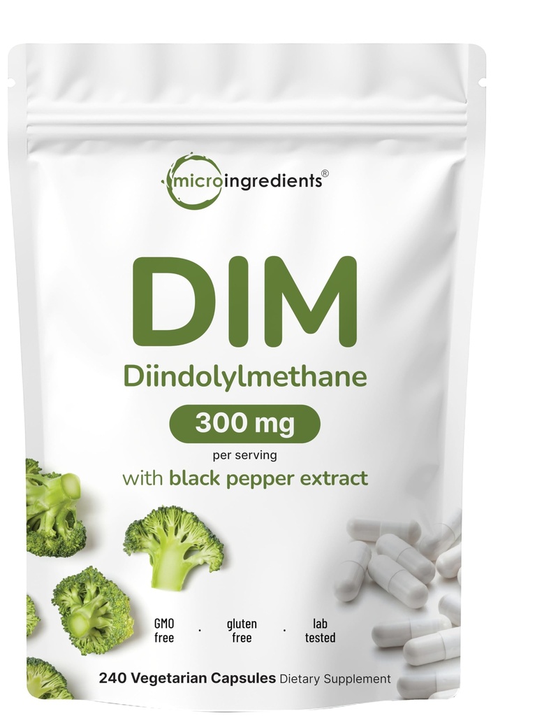 DIM Active Supplement, DIM 300mg, 240 Veggie Capsules (8-Month Supply), 2 en 1 Fórmula, Estrógeno Metabolismo, Premium DIM-Plus Broccoli Extract Con Black Pepper para una mejor absorción