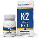 Fuente superior Vitamina K2 MK-7 (Menaquinone-7) 100 mcg - Fortaleza ósea & Apoyo a la salud Suplemento - Ayudas Función cardíaca saludable - Bariatric-Friendly - 60 cuadros sublinguales de disolución