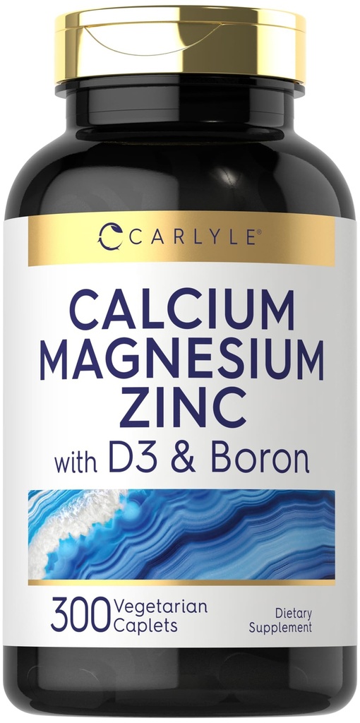 Carlyle Calcium Magnesium Zinc D3 Silencio 300 Caplets Silencio con Boron Silencio Vegetariano, No GMO &amp; Gluten Suplemento Libre