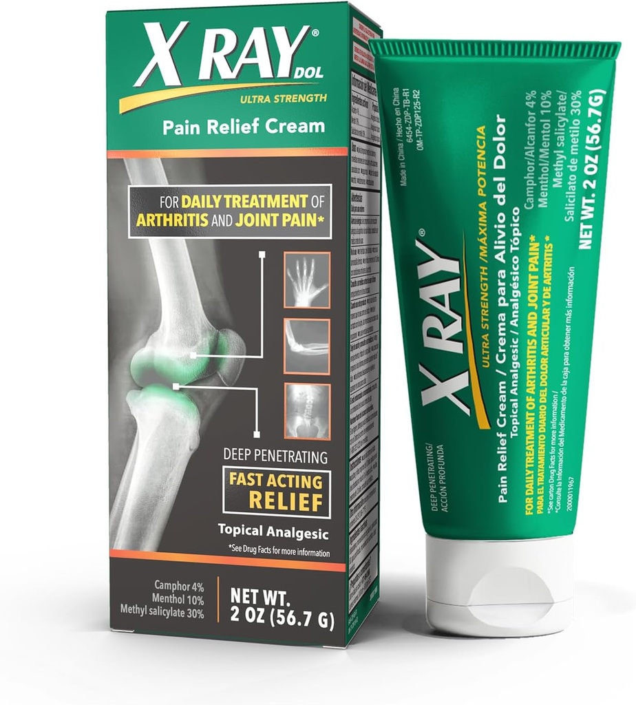 X Ray Dol Crema de Alimentación de Dolor de Artritis Tópica, para el Dolor diario de articulación & musculo, Fuerza de Prescripción completa, Alivio de acción rápida, 2 onzas