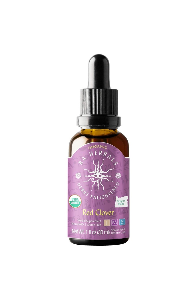 Ra Herbals Orgánica Clover Rojo Extracto Líquido - Soporte de la menopausia - 1 fl oz