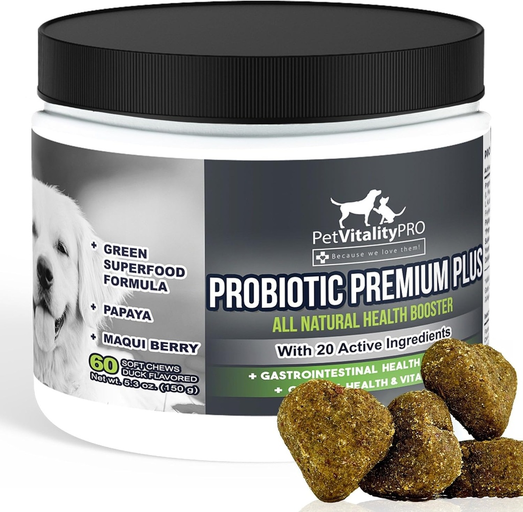 Probióticos para perros con enzimas digestivas naturales ● 4 Bill CFUs/2 Mandíbulas suaves ● Diarrea de perros Upset Stomach Yeast Gas Bad Breath Immunity Alergias Habilidad picante Hot Spots ● 60 Con