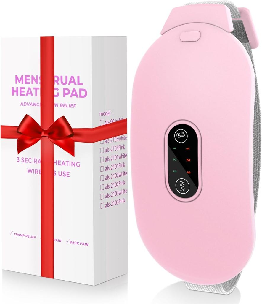 Almohadilla de calefacción, Glyduny Periodo de calambre Masajeador Portable Cordless Calefacción Pad con 6 Niveles de calor y 6 Modos de masaje para la espalda Pain Relief Menstrual Calefacción Pad (Pink)