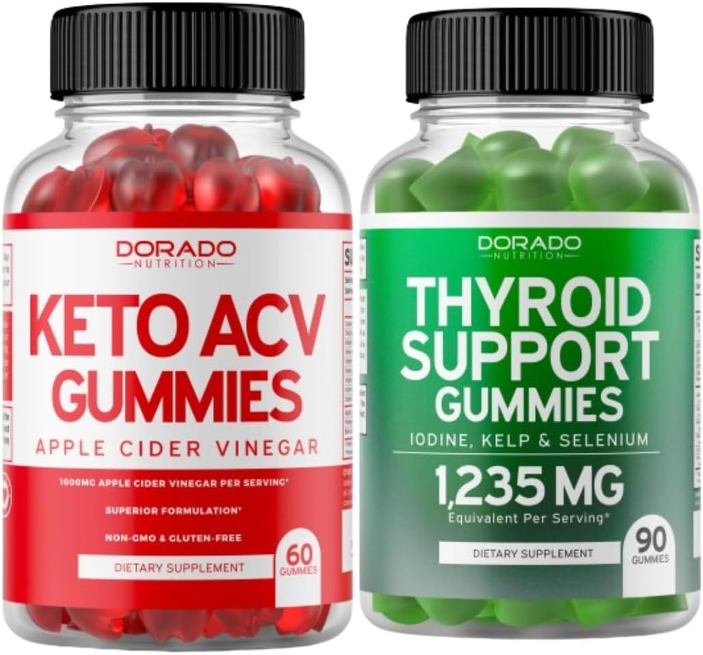 Keto ACV Gummies (60 Count) Advanced Weight Loss Formula and Thyroid Support (90 Count) Support Supplement with Ashwaganda, Iodine, Bladderwrack, Kelp & Schisandra - Non-GMO, Vegan & Made in USA