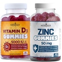 NUEVA AGE Immune Defense Combo - 2 Pack - Vitamina D3 Gummies 5000 UI 125mcg &amp; alta potencia Zinc Gummies, Immune Booster 120 Conde