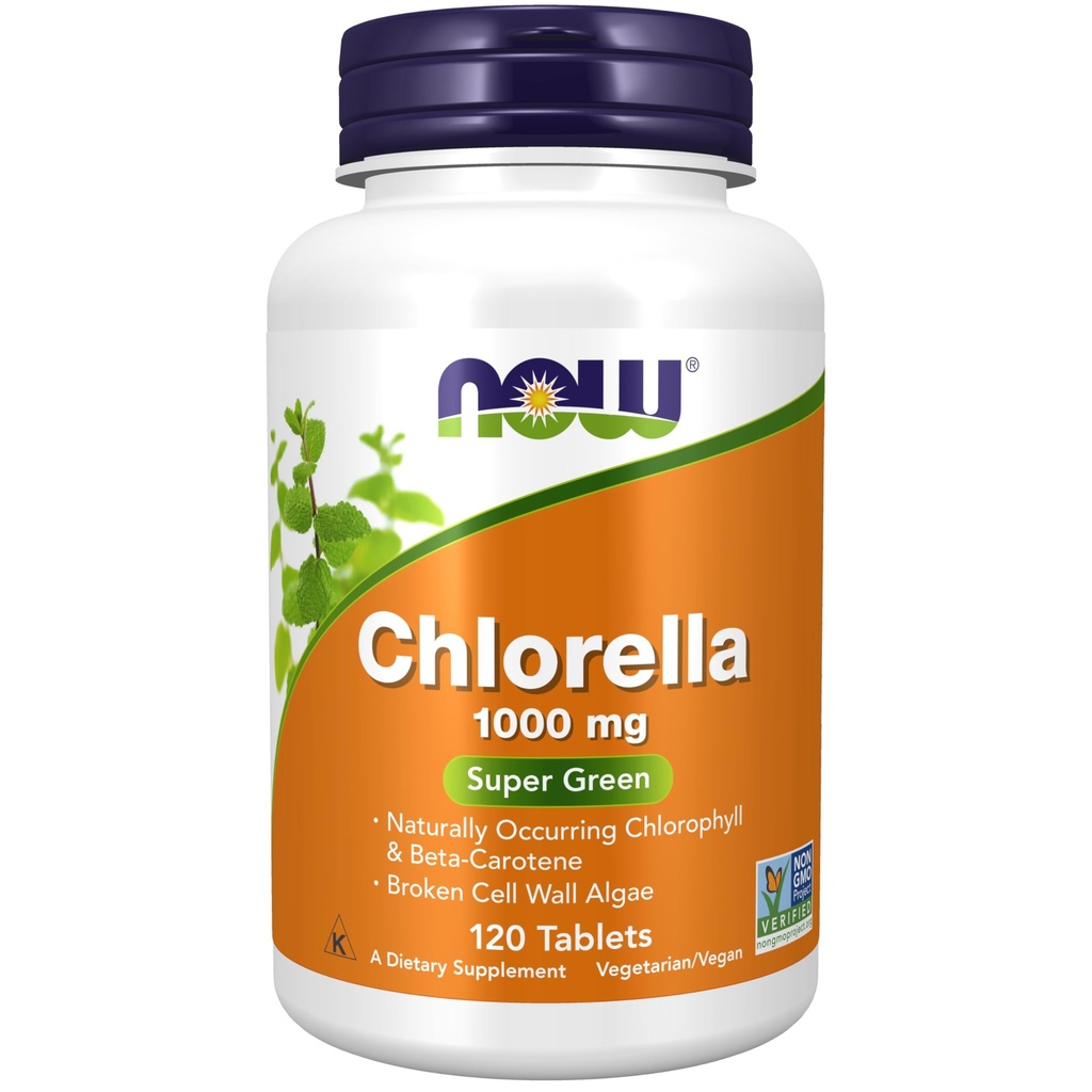 AHORA Suplementos de alimentos, Clorella 1000 mg con clorofila natural, beta-caroteno, carotenoides mixtos, vitamina C, hierro y proteína, 120 tabletas