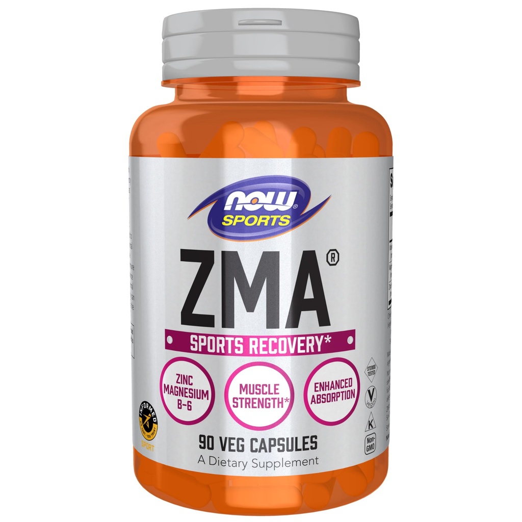 AHORA Foods Sports Nutrition, ZMA (Zinc, Magnesio y Vitamina B-6), Ausorción mejorada, Recuperación Deportiva*, 90 cápsulas