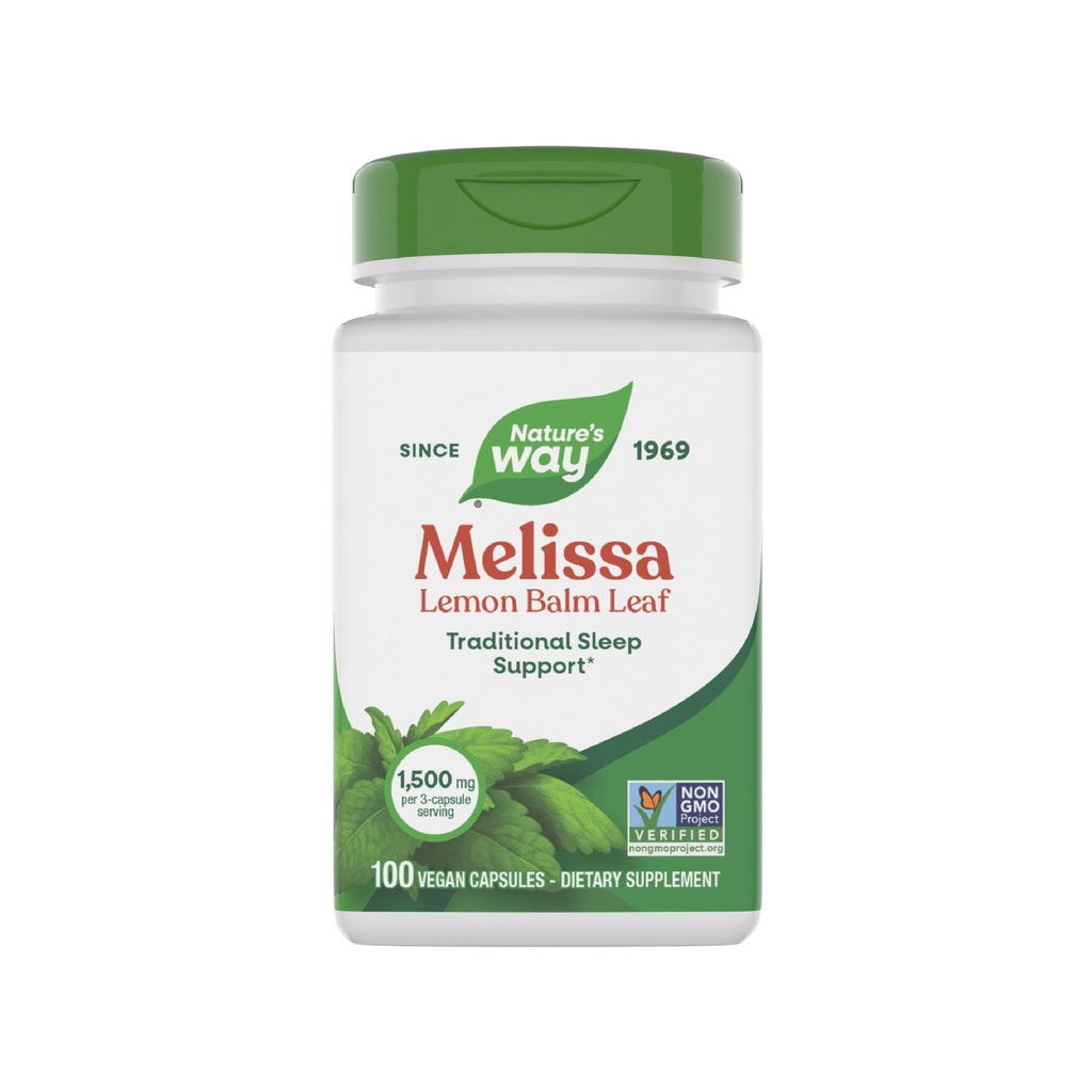 Camino de la Naturaleza Melissa Limon Balm Leaf, Apoyo Tradicional al sueño*, Melatonin Gratis, 1500 mg por 3-Capsule Serving, Non-GMO Project Verified, 100 Vegan Capsules (Packaging May Vary)