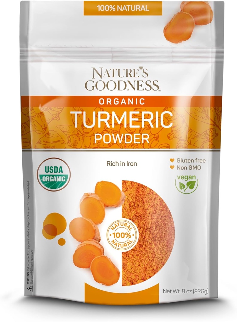 La bondad de la naturaleza Orgánica Turmeric Powder ← Pura Curcuma Root Spice  Raw Vegan Turmeric Curcumin Seasoning Rich in Vitamins &amp; Natural Antioxidants ← Non-GMO Gluten-Free 8 oz