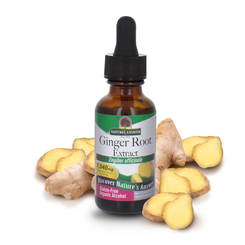 Respuesta de la Naturaleza Ginger Root Extracto Suplemento con Alcohol Orgánico 1 Fluid Ounce ← Alivio Conjunto del Dolor Silencio Apoyo Inflamatorio Silencio Ayuda Mantener la Digestión Saludable