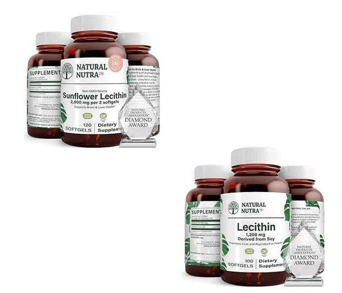 Natural Nutra Sunflower Lecithin Supplement 2000 mg 120 Softgels Soy Lecithin Dietary Supplement 1200 mg 100 Softgels