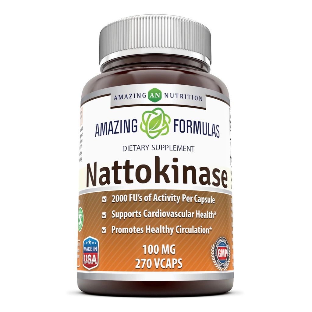 Fórmulas increíbles Nattokinase Suplemento dietético 100 mg Veggie Capsules Suplemento  vírgenes 2000 FU Enzyme Activity ← Non-GMO TEN Gluten Free ← Made in USA (270 Count)