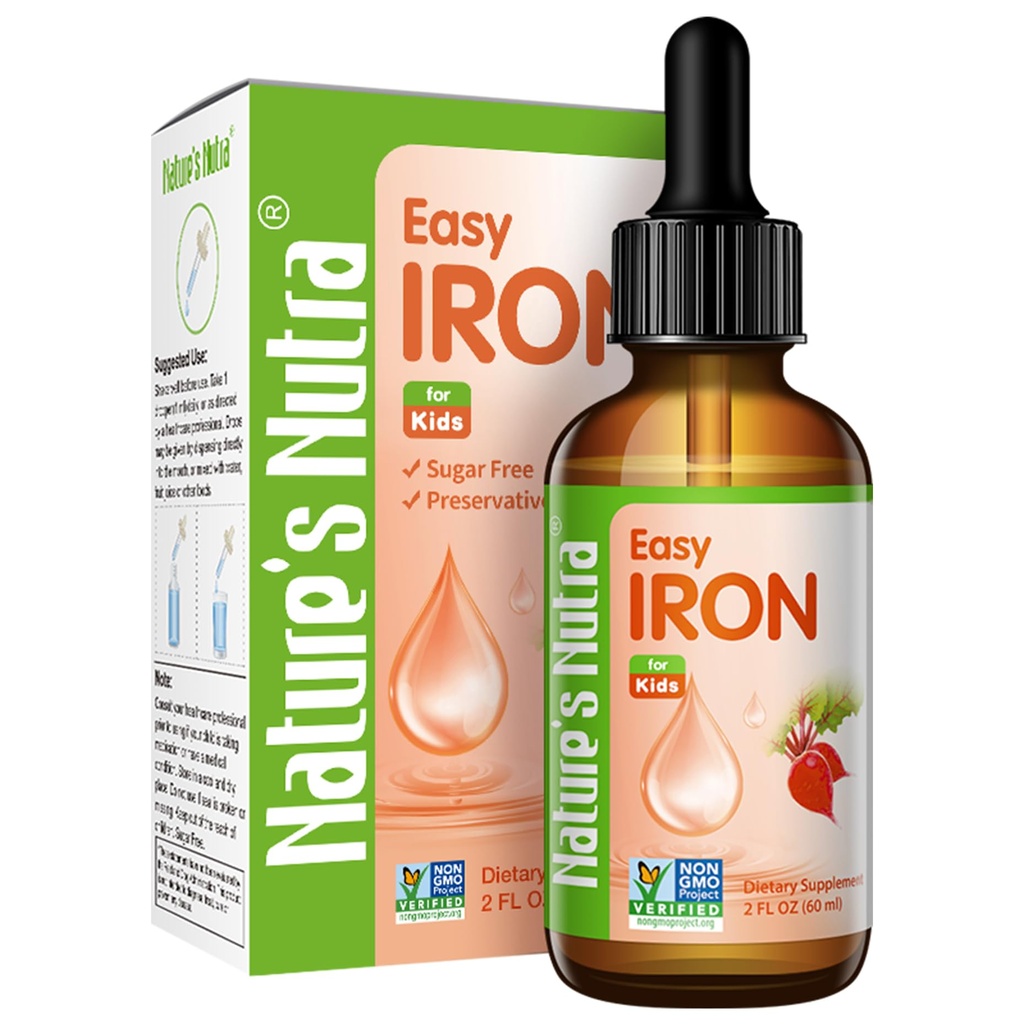 Nutra Easy Iron, Premium Liquid Iron for Baby, Infant, Kids and Children, Ferrochel, Anemia, Hemoglobina, Non-GMO, Kosher, 2 Fl. Oz (60ml)