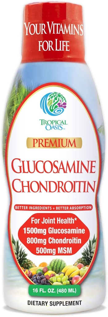 Oasis Tropicales–Premium Liquid Glucosamine Chondroitin & MSM- Liquid Joint Support Fórmula 1500mg Glucosamine, 800mg Condroitina, & 500mg MSM - 16 Fl Oz