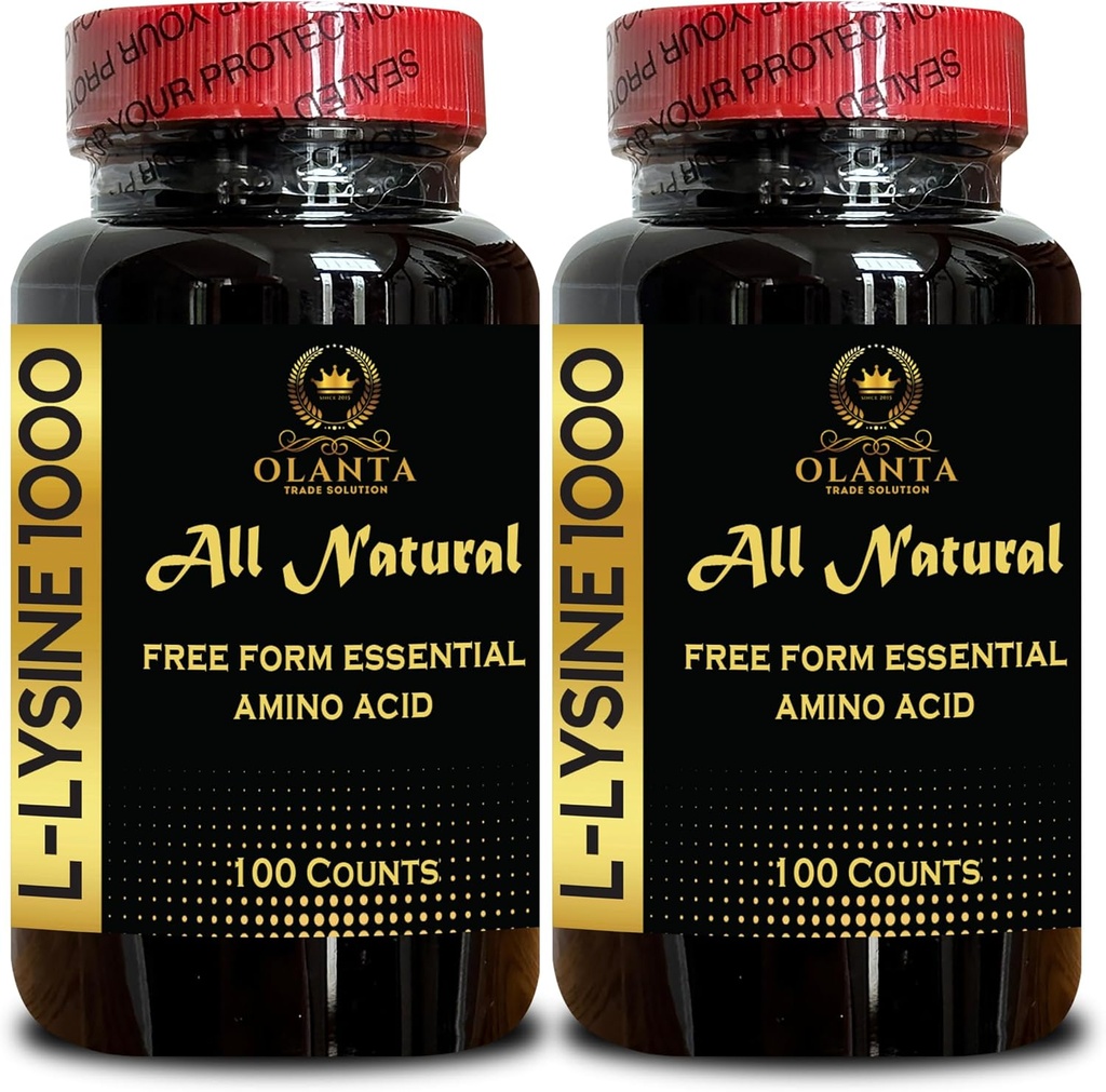 L-LYSINE 1000 mg Free Form Amino Acid Essential - Healthy Tissue Support, L-Lysine 1000 mg, Dietary Supplement, Amino Acid for Protein Synthesis, Free Form Amino Acid - 2 Bottles 200 Counts