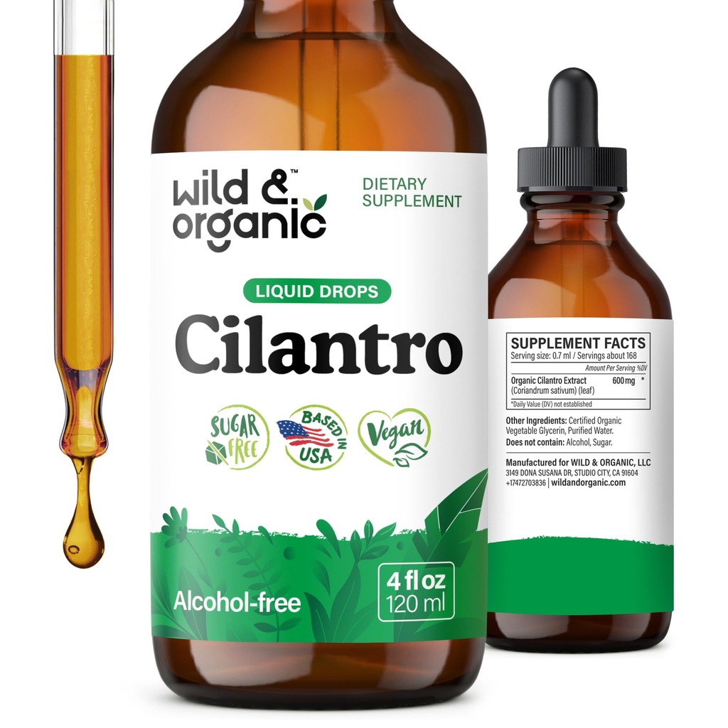 Tintura de cilantro silvestre - gotas de desintoxicación herbal con extracto de cilantro - suplemento de hoja de coriandro líquido - gotas veganos, azúcar y sin alcohol - 4 fl oz