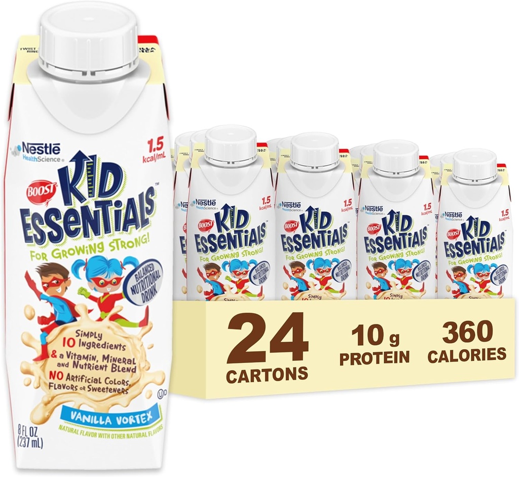 BOOST KID ESSENTIALS 1.5 Bebida nutricional equilibrada para niños, Vainilla Vortex, 24 Cuentas