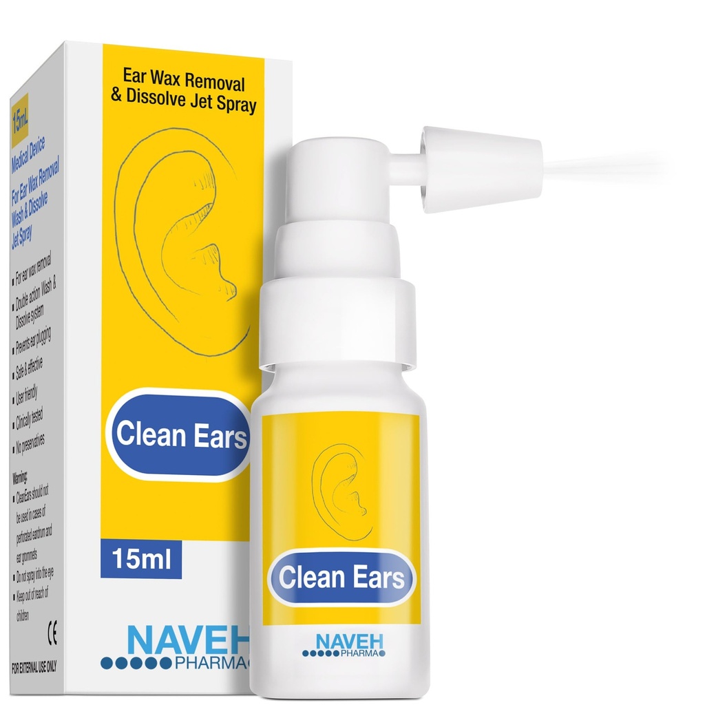NAVEH PHARMA® CleanEars ← Acción rápida Ear Wax Removal Spray tóxico Breaks Down " Dissolves Earwax in Just 1 Treatment ← Clinically Provenido a ser 300% Más Efectivo W/Mineral Oil ← Gentle " Safe ← 0.5 Fl Oz