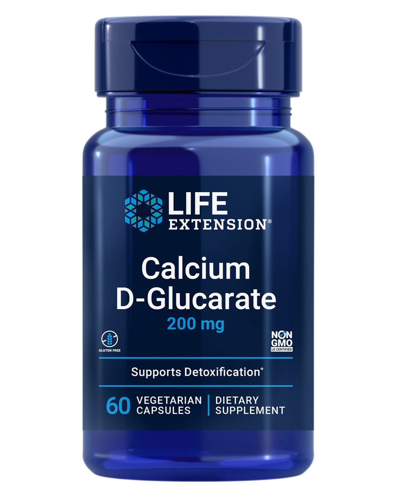 Extensión de la vida Calcio D-Glucarate, 200 mg - Apoya la desintoxicación, ayuda a eliminar compuestos no deseados – Gluten-Free, Non-GMO, Vegetariano – 60 cápsulas