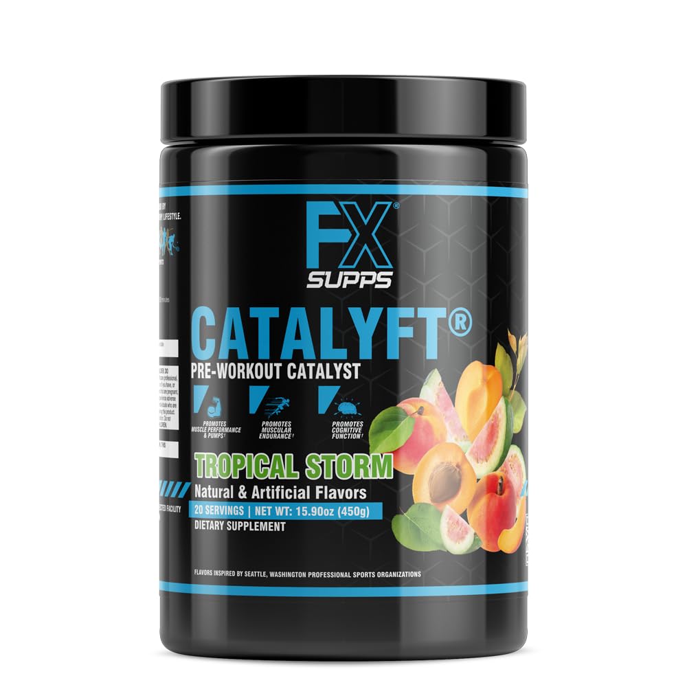 FXSUPPS Catalyft Pre-Workout Powder Drink for Men &amp; Women, Tropical Storm TEN Mix with Creatine, Caffeine " Beta-Alanine " Best for Energy Pump, Muscle Gain and Focus, 20 Servings (1-Pack)