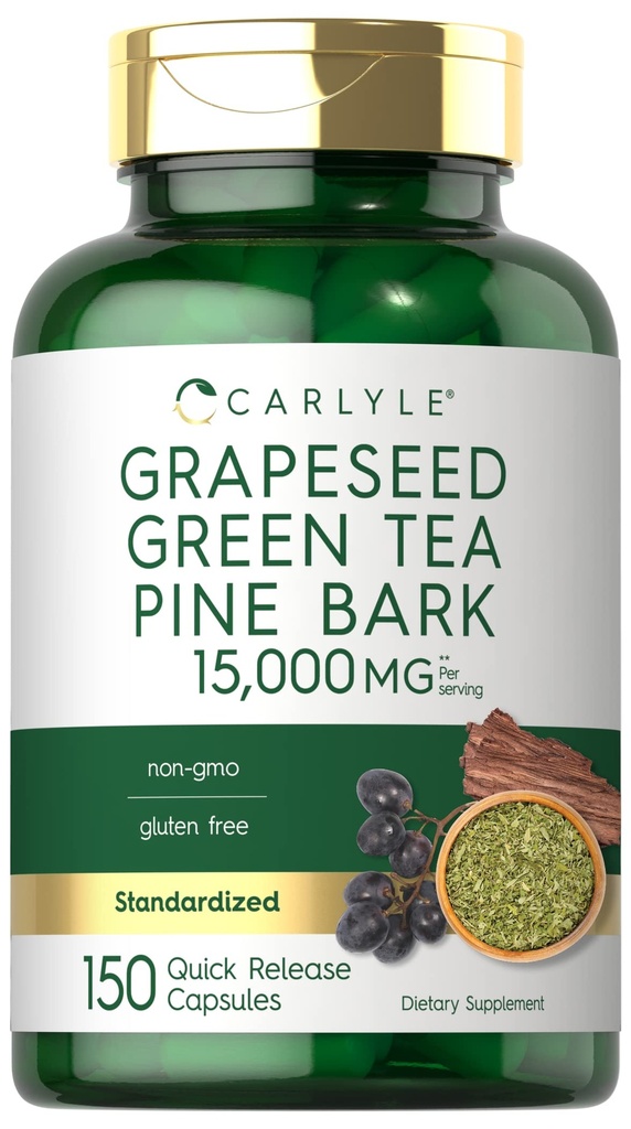 Carlyle Grapeseed, Green Tea, Pine Bark ← 15,000mg  150 Capsules ← Non-GMO y Gluten Free Supplement