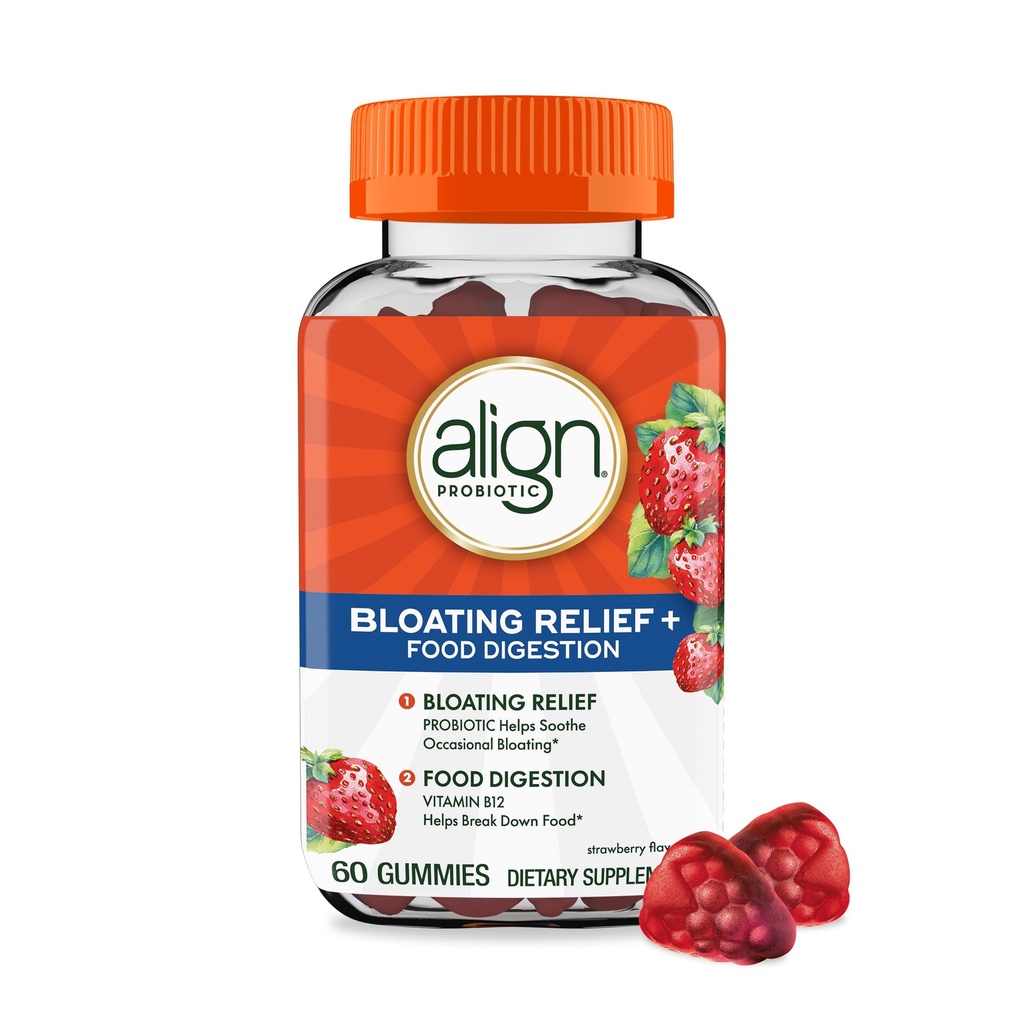 Alivio de Bloating + Digestión Alimentaria, Probióticos para Mujeres y Hombres, Probiótico Ayuda a Soothe Bloating Occasional*, Con Vitamina B12 para ayudar a romper alimentos en energía celular*,60 Gummies