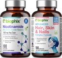 B-3 Nicotinamide 500 mg 180 Vcaps - Piel de pelo y uñas 180 Caplets 10000 mcg Biotina - Niacina Niacina Natural Flush-Free Vitamina Fórmula - Soportes Skin Cell Health