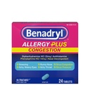 Benadryl Allergy Plus Congestion Ultratabs, Medicina con Diphenhydramine HCl Antihistamina " Fenilephrine HCl Nasal Decongestant, Alergía " Sinus Congestion Relief Tablets, 24 ct