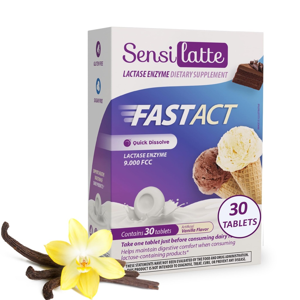 Lactase Enzyme 30 Tablets Vanilla - 9.000 FCC - Sensilatte – Quick Dissolution – Ayuda con Digestive Comfort – Prati Donaduzzi