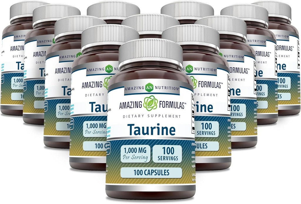 Fórmulas asombrosas Taurine 1000mg Capsules Aminoácidos Suplemento No-GMO Silencio Gluten Gratis Silencio Hecho en EE.UU. (100 Conde Silencio 12 Pack)