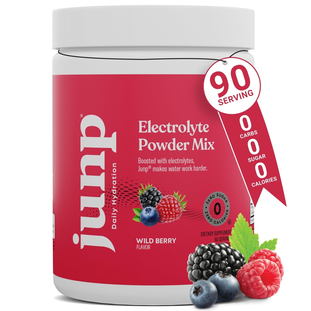 JUNP Electrolytes Powder No Sugar No Carbs, Wild Berry Fruit Flavor Keto Electrolyte Drink Mix - Potasio " Sal Hydration Powder Electrolytes, Zero Calorie Sugar Free Electrolyte Powder, 90 Servings