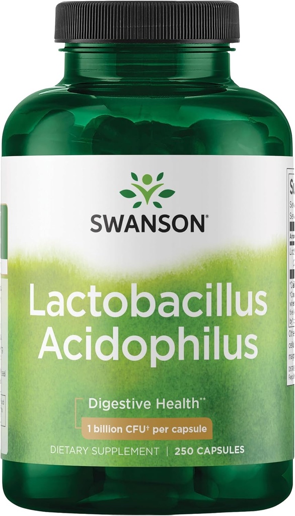 Swanson Lactobacillus Acidophilus - Suplemento Probiótico Apoyo a la Salud Digestiva con 1 Billón CFU Per Capsule - Promueve Bowel y GI Tract Health - (250 cápsulas)