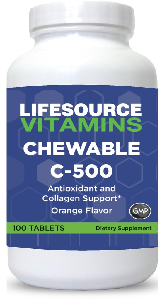 LifeSource Vitaminas Vitamina C 500 mg - 100 Tablas Chewable - Increíble sabor a naranja - Sweetened w/Stevia