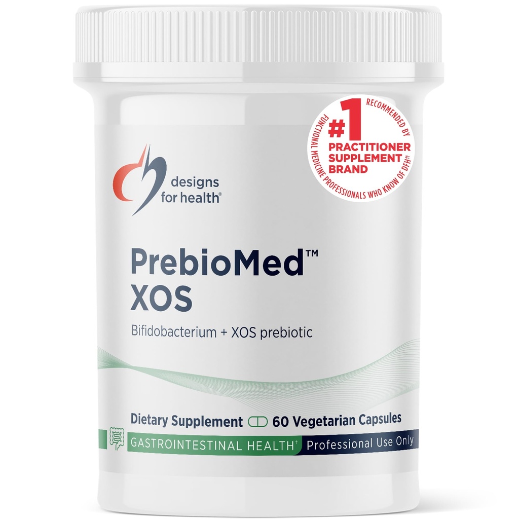 Diseños para la salud PrebioMed XOS - Prebiótico + Blend Probiótico con 10 millones de bifidobacterias CFU - Suplemento Probiótico Adulto para apoyar la digestión + Gut saludable (60 cápsulas)