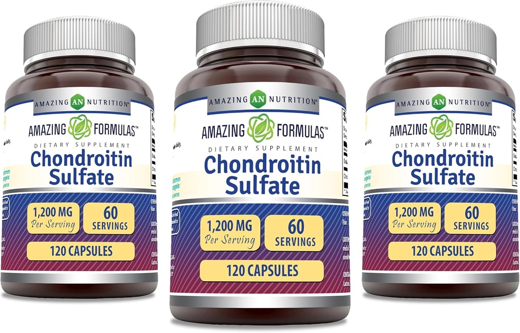 Amazing Formulas Condroitin Sulfate 1200 mg Por Serving Suplemento TENIDO Cápsulas TENIDO NO-GMO TENIDO Gluten Free TEN Made in USA (120 Conteo, 3 Pack)