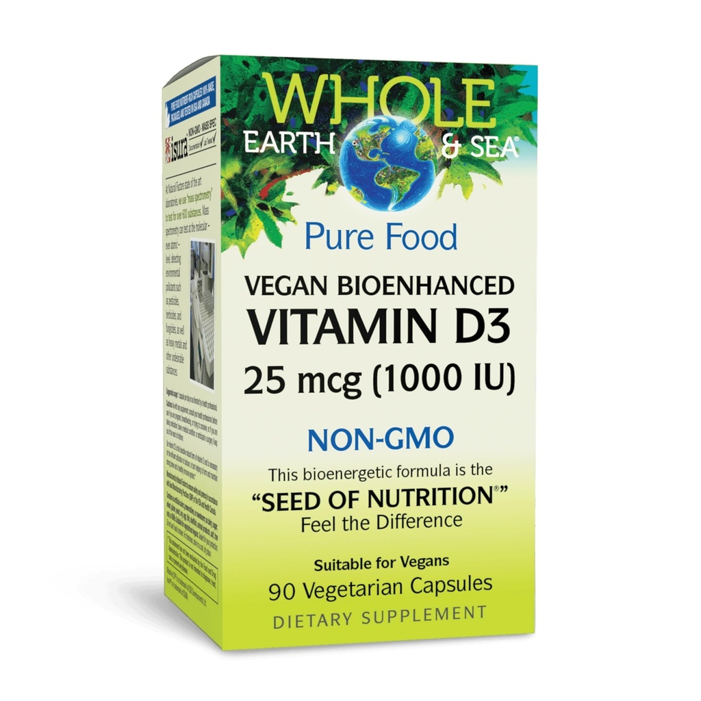 Factores naturales enteras de la Tierra &amp; Mar Vitamina D3 - Suplemento dietético soporta sólidos huesos & articulaciones - Ayudas Calcio Absorción - Vegan " No GMO - 90 cápsulas vegetarianas (90 servidumbres)