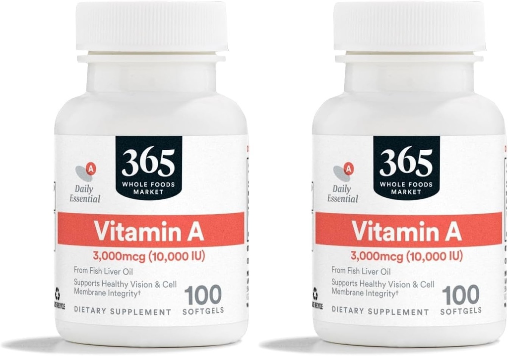 365 by Whole Foods Market, Vitamina A 10K IU, 100 Softgels (Pack of 2)