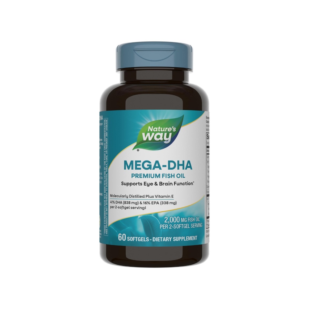 Camino de la Naturaleza Mega-DHA Premium Fish Oil, soporta la función de ojo y cerebro*, Omega-3, 2.000 Fish Oil mg por 2-Softgel Serving, 60 Softgels (Paquete May Vary)