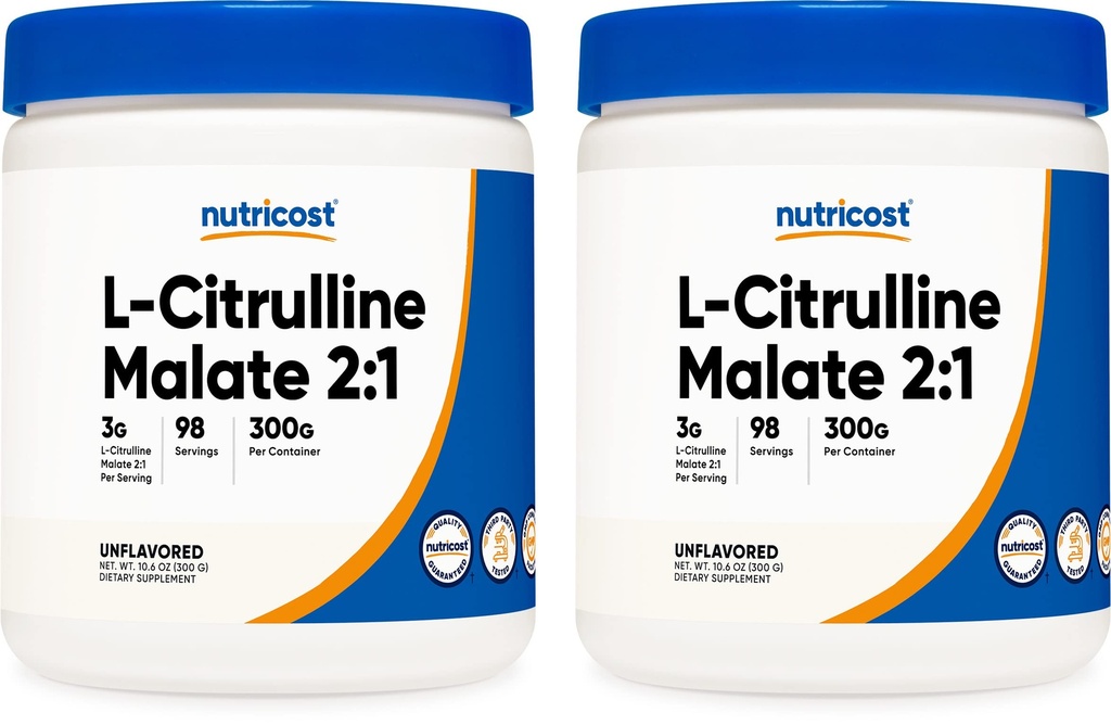 Nutricost L-Citrulline Malate 300G (2 Pack) - Pure L-Citrulline Powder, 3000mg Por Serving - L-Citrulline Malate