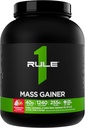 Regla 1 Ganador de Masa - Fórmula de alto nivel con 1.220+ Calories, 250g+ Complejo Carb Blend, 40g Proteína Todo Blanco Por Servir (8 Servimientos, Strawberries & Crème)