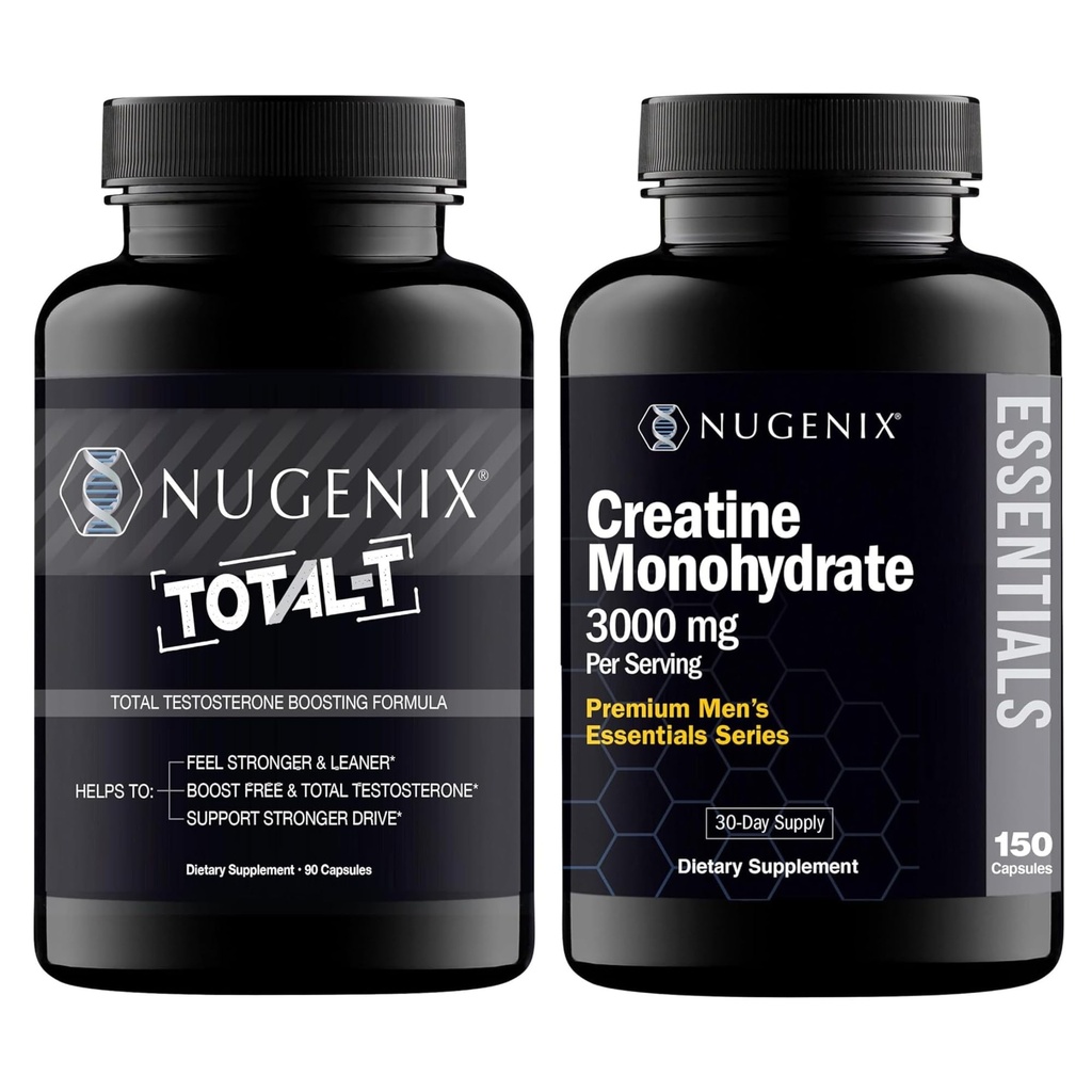 Nugenix Essentials Creatine Monohydrate y Total-T Testosterone Booster para Hombres
