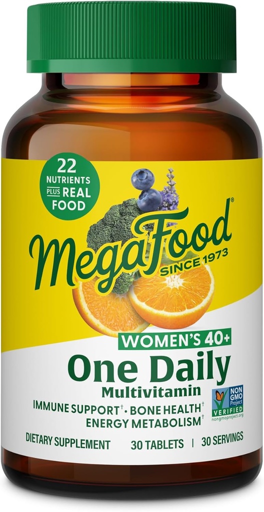 MegaFood Women's 40+ One Daily Multivitamin for Women - with Vitamin B12, B6, C, D, Zinc & Iron – Plus Real Food - Immune Support - Bone Health - Non-GMO - Vegetariano - 30 Tabs