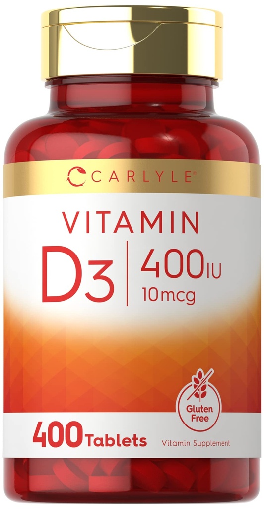 Carlyle Vitamin D3 400iu (10mcg) Silencio 400 Tablets ← Valor Tamaño Silencio Vegetariano, No-GMO y Fórmula Libre Gluten
