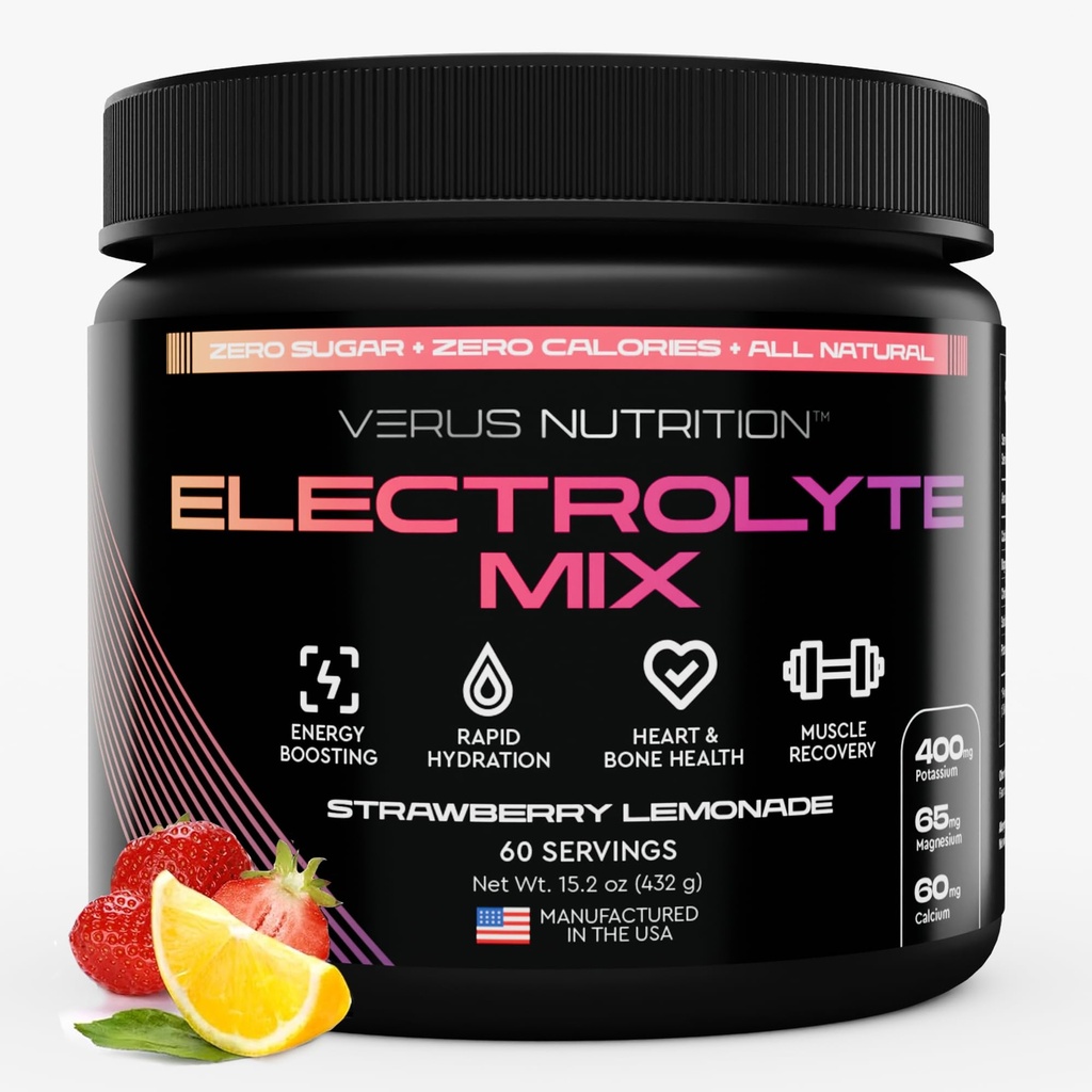 Electrolytes Powder No Sugar- Cero Calorie Hydration Powder ← Sugar Electrolytes gratis para el ayuno, Keto & Vegan ¦ Ingredientes naturales Electrolyte Mix, 60 Servings