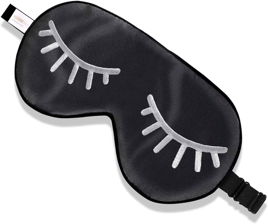 ZIMASILK 100% Natural Silk Sleep Mask Blindfold,Adjustable Super-Smooth Soft Eye Mask for Sleep with Bag(Eyelashes)