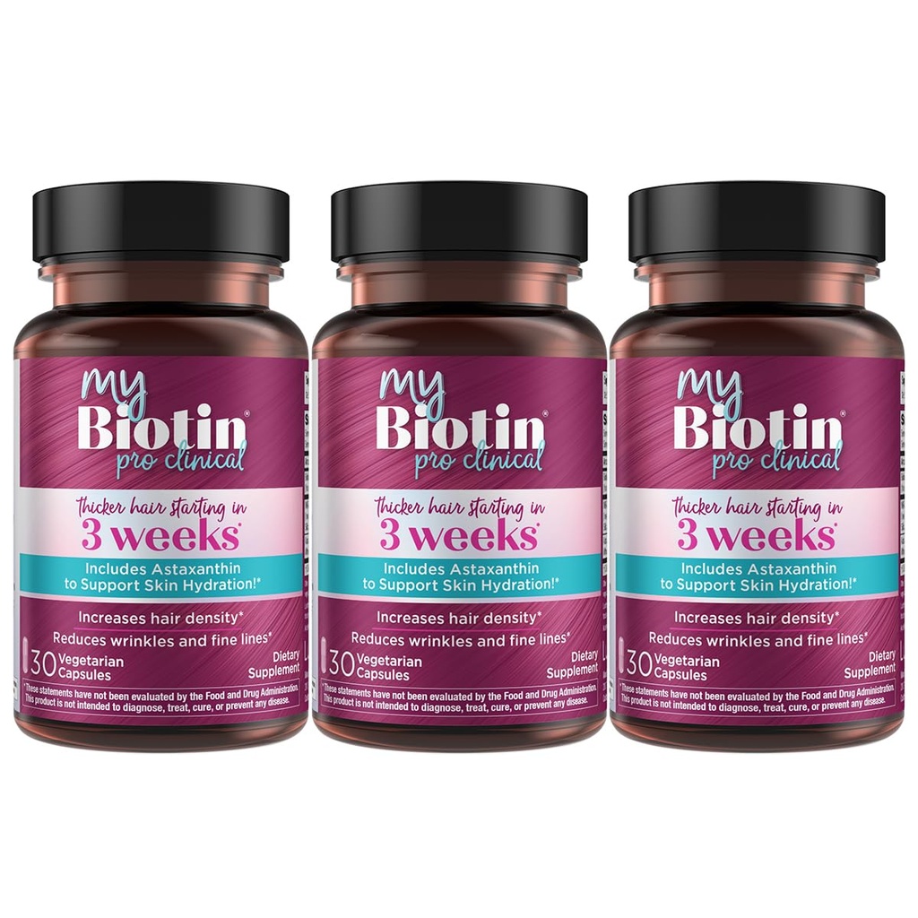 Purity Products - MyBiotin ProClinical - Thicker Hair in 3 Weeks & Fights Wrinkles - MB40X Patented Biotin Vitamin B7 Matrix w/Astaxanthin - 40X More Soluble vs Ordinary Biotin, 90 Veg Capsules