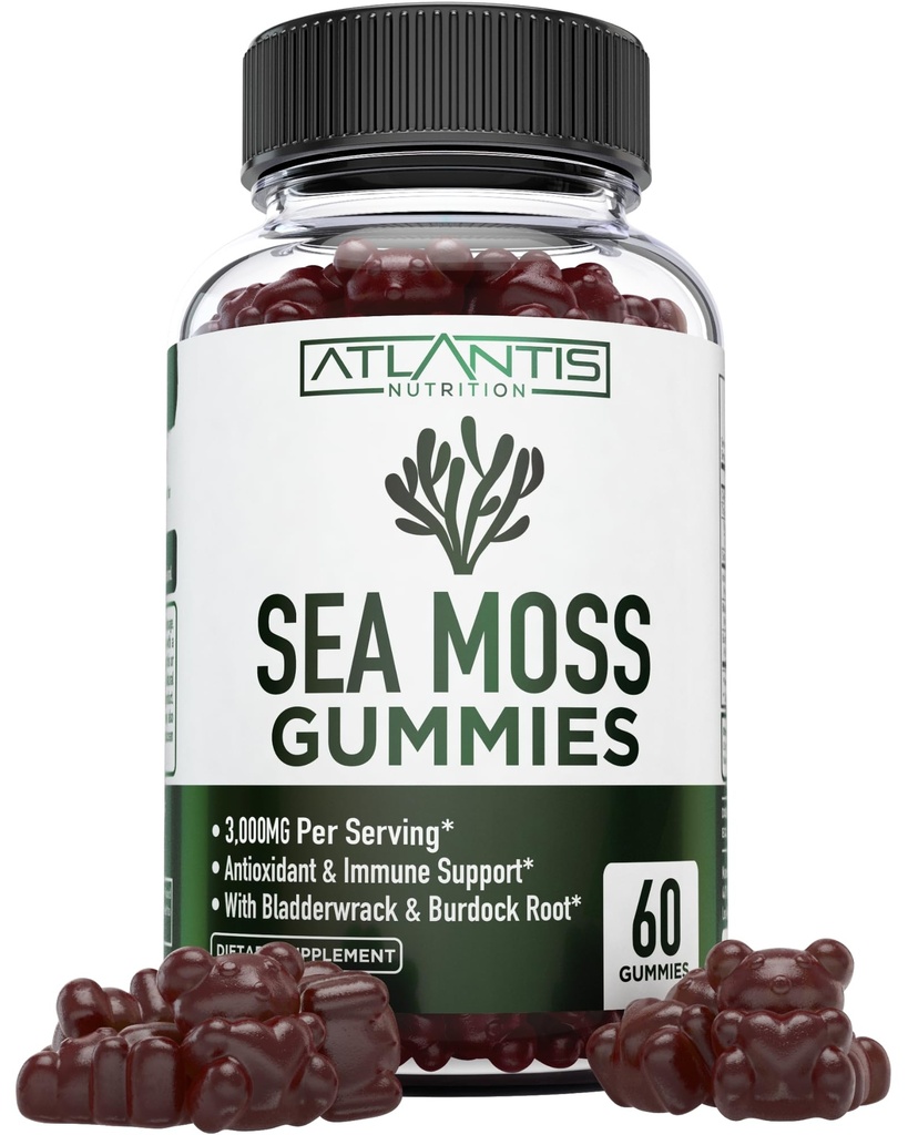 Irlandés Moss Gummies - 3000MG - Formulado w / Moss del Mar Irlandés, Fledderwrack " Burdock Root, Contain Essential Vitamin " Mineral - Antioxidant-Rich Superfood Supplement, 60 Sea Moss Gummies for Adults